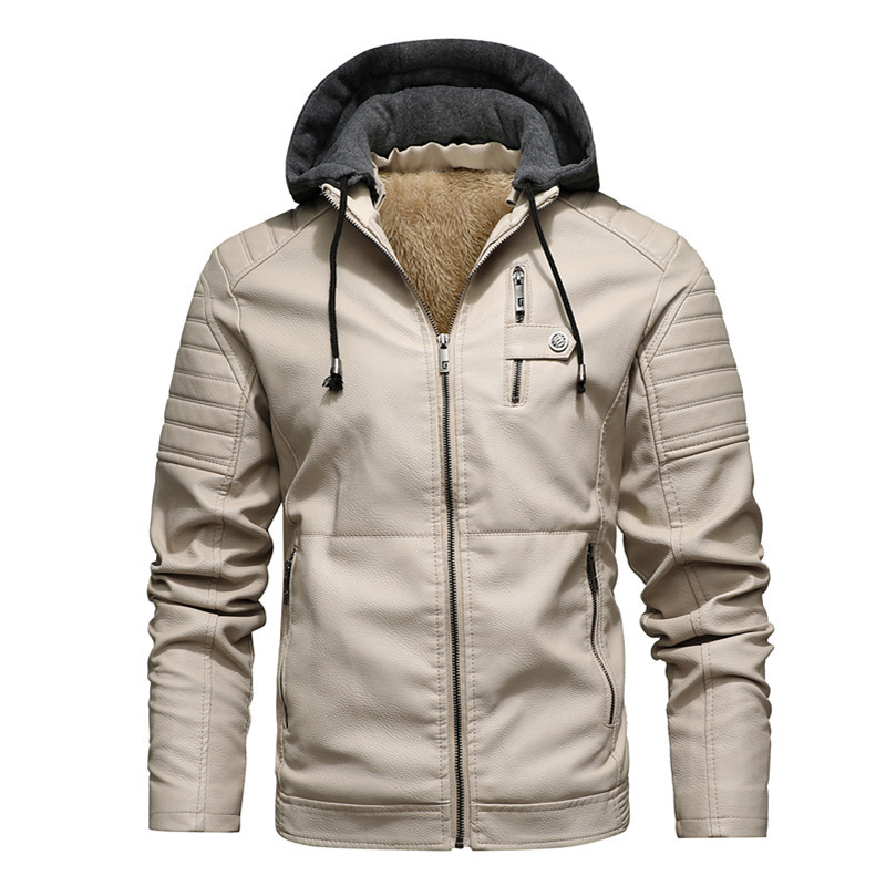 Leather Work Jacket With Hood - Męska kurtka z kapturem, gruba, ciepła,