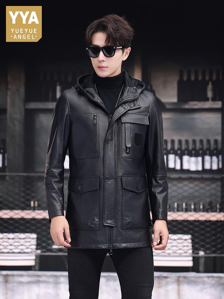 Męska zimowa kurtka biznesowa, – Leather Work Jacket With Hood recenzja i cena