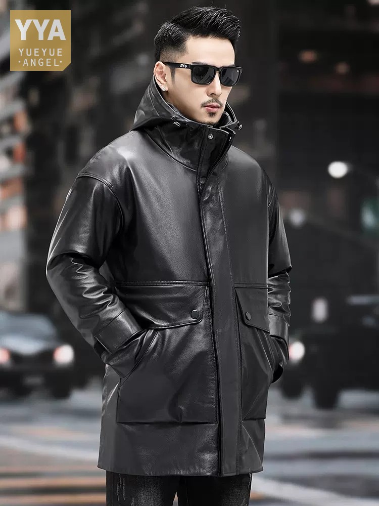 Zimowe męskie ciepłe pracy dół – Leather Work Jacket With Hood recenzja i cena